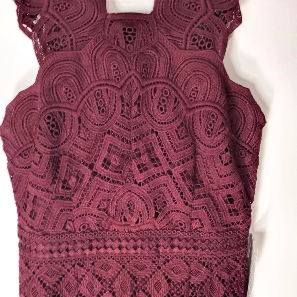 Reiss Burgundy Color Lace Delilah Ruffled Mini Dress Size 6 - Picture 6 of 11